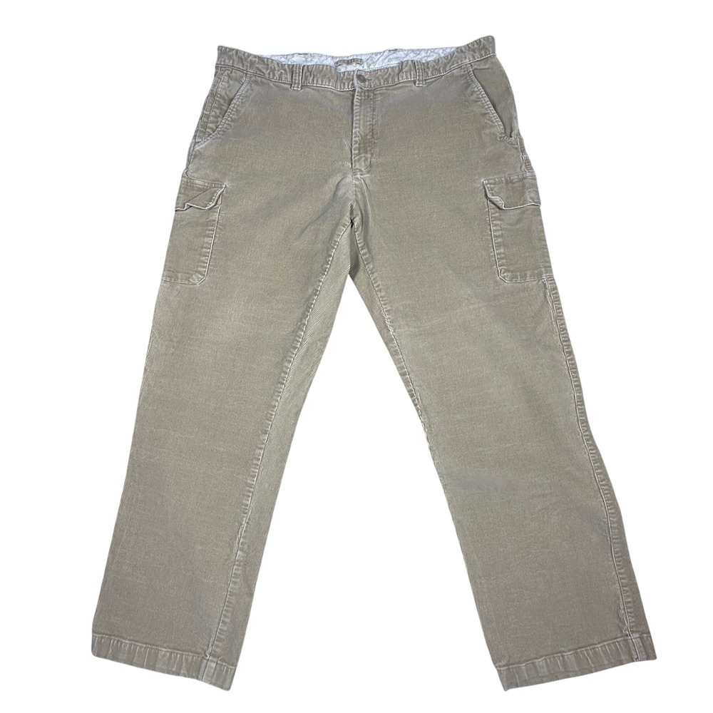 VTG LL Bean Men Tan Corduroy Cargo Pants 44x34 Straight Leg Stretch Khaki 285249